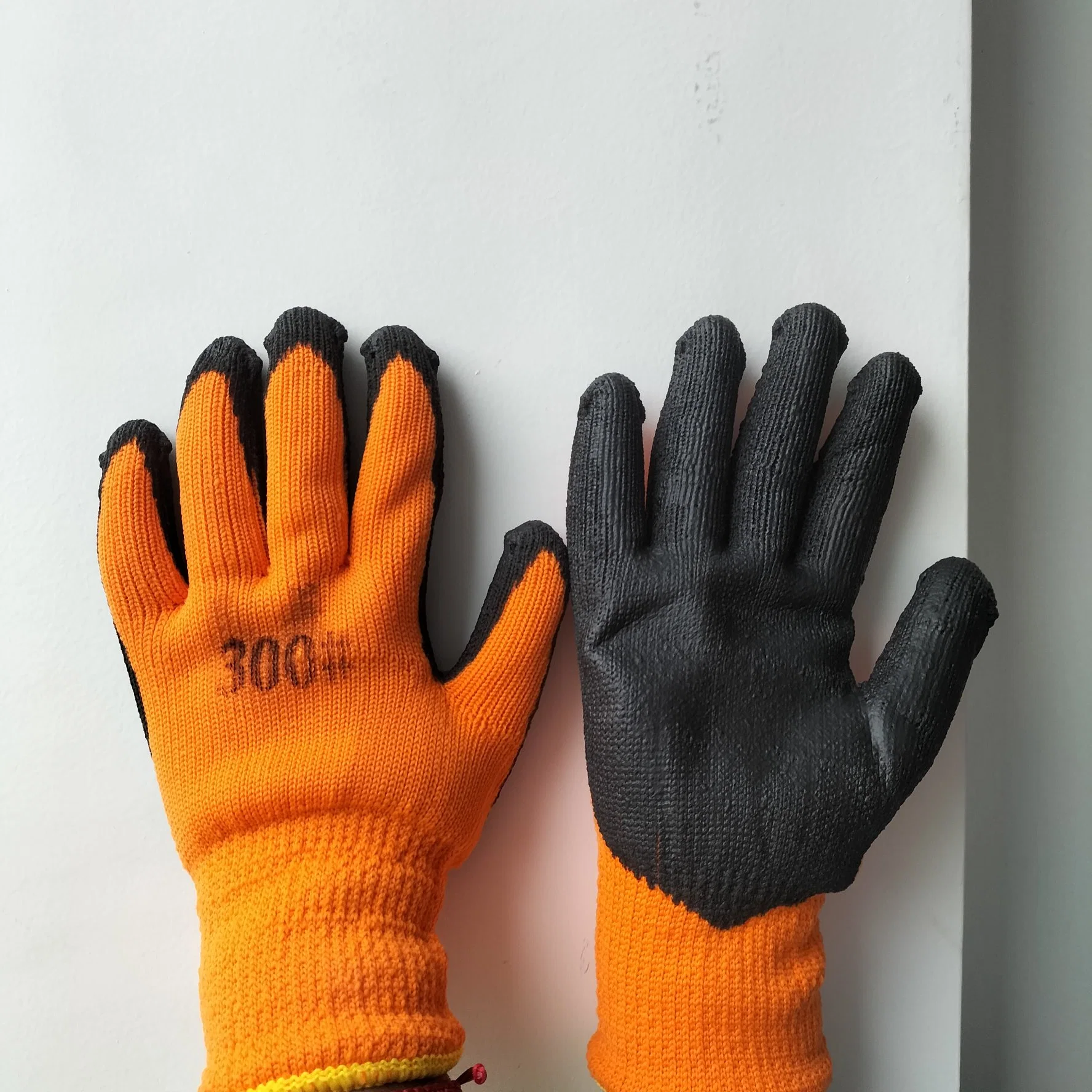 Gants de travail en maille revêtus de latex et de paume orange