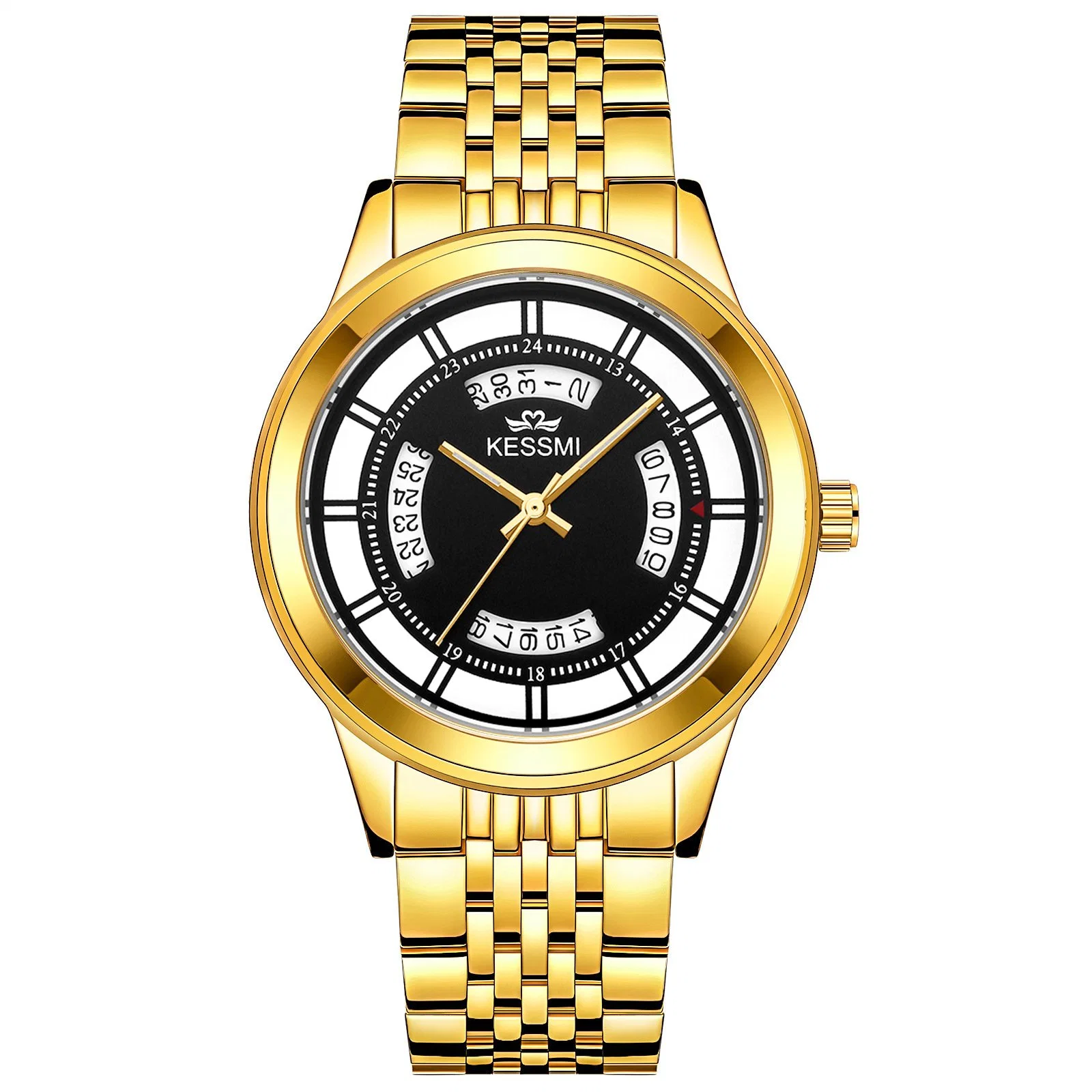 New Design Luxus Herren Gold Uhr Edelstahl Big Date Geschenk Für Analoge Quarzuhr