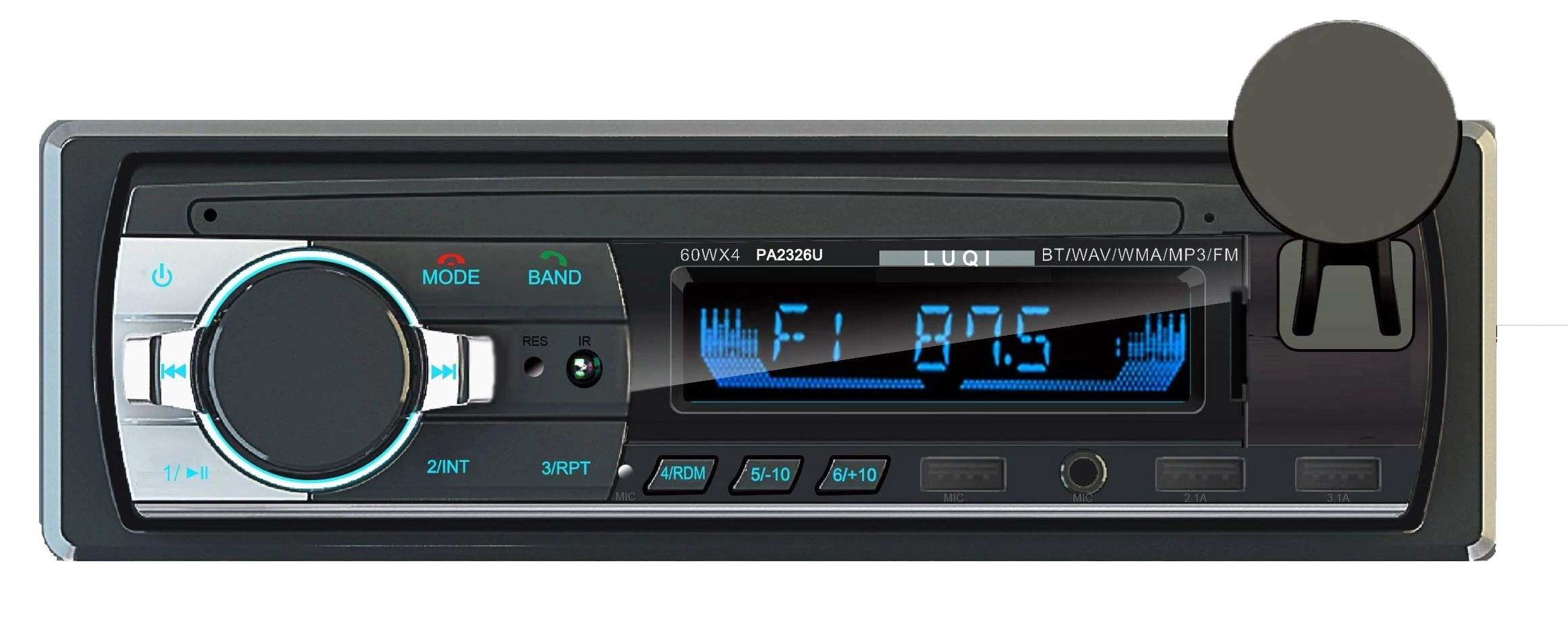 مشغل صوت MP3 FM للسيارة مستقبل وسائط متعددة رقمي مع حامل