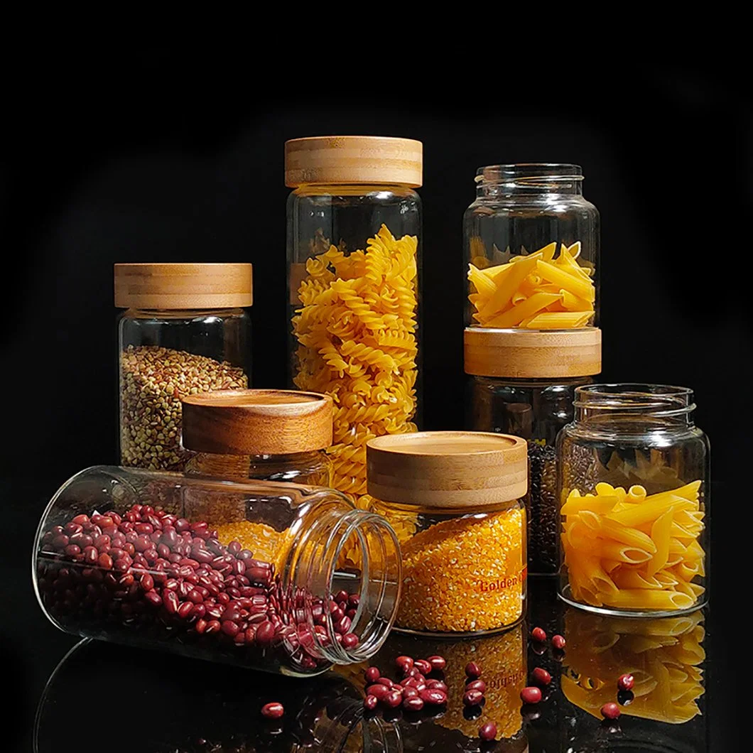 Food Grade Kitchenware Borosilicate Glass Spice Jar Set with Bamboo Lid