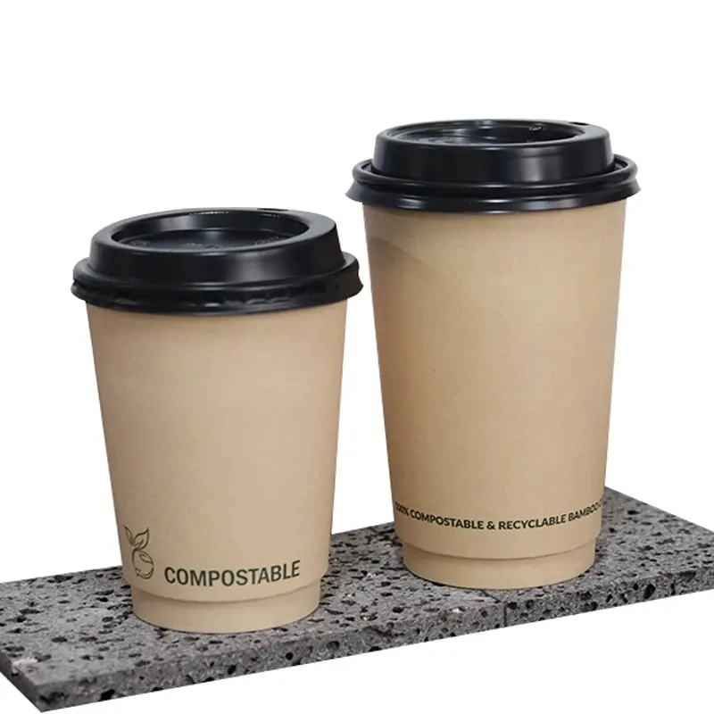 Factory Stock Disposable 12oz Kraft Double Wall Paper Coffee Cafe Cups