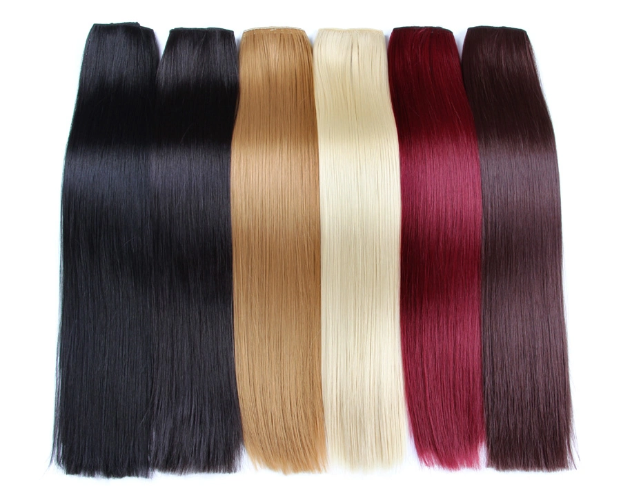 Heat Resistant Fiber Synthetic Hair Pieces One Piece 5 Clips in Hair Double Drawn Thick Ends Clip in Hair Extension