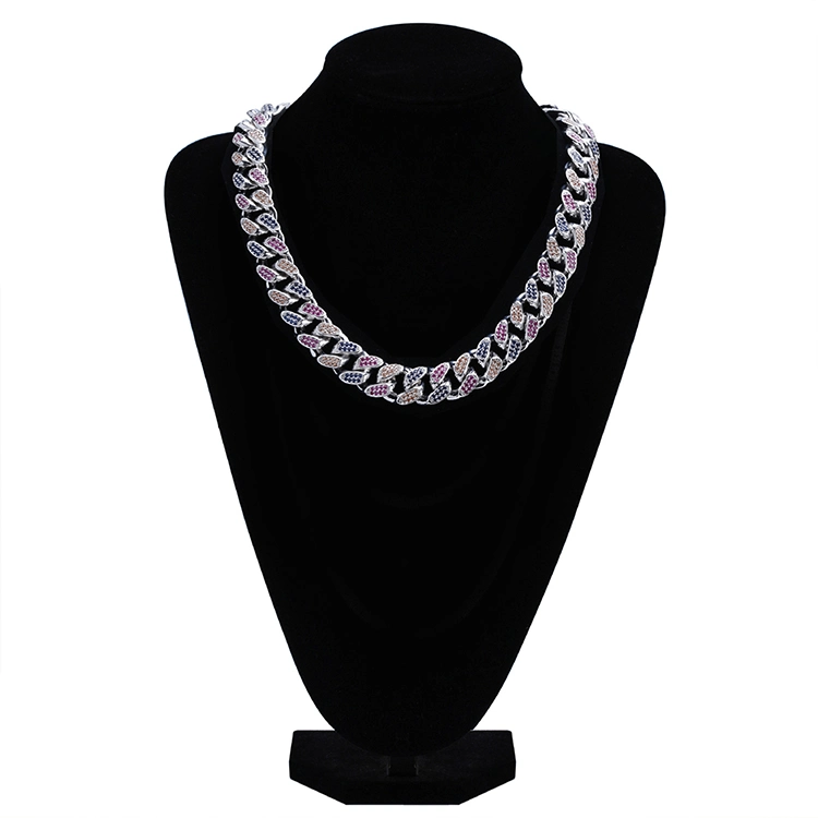 18mm color mixto Cubic Zircon Cuban Link Necklace Bling Men's Hip Hop Joyería 18 K de cobre con hielo para el don de la cadena de Cuba