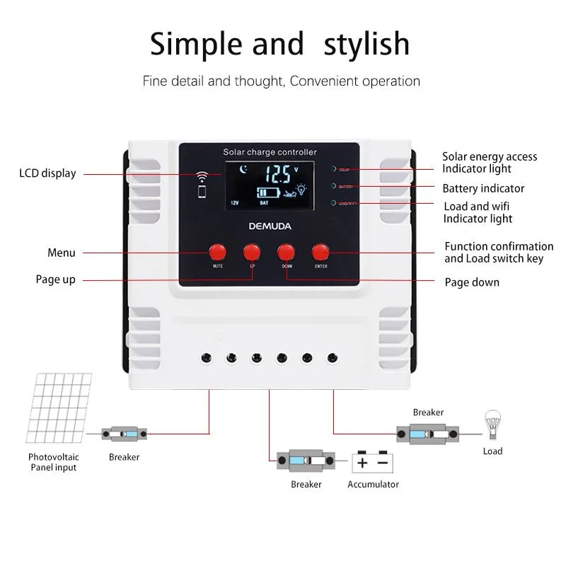 Wholesale/Supplier 60A 12V 24V/48V Auto Solar Charge Controller WiFi Apps Dual USB Battery PWM Controller for Solar Energy System