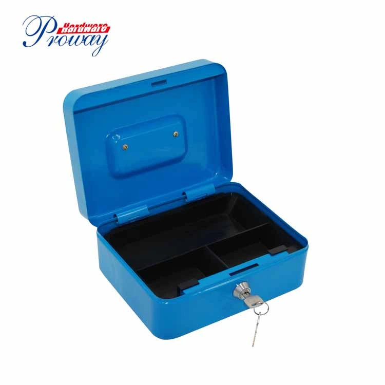 Factory Direct Supply 8 Inch Portable Steel Key Lock Secure Cash Box with Removable Plastic Coin Tray