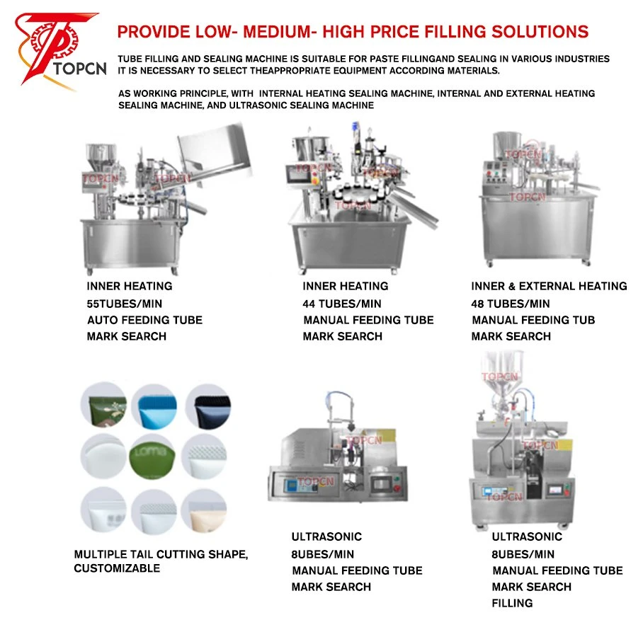 Topcn PLC Control Lotion Soft Alu Plastic Aluminium Laminated Tube Filling and Sealing Machine for Sales