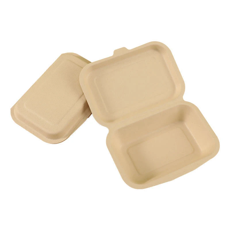 Disposable Food Container Natural Pulp One-Piece Lunch Box 300ml/600ml Sandwich Box (UP-116)