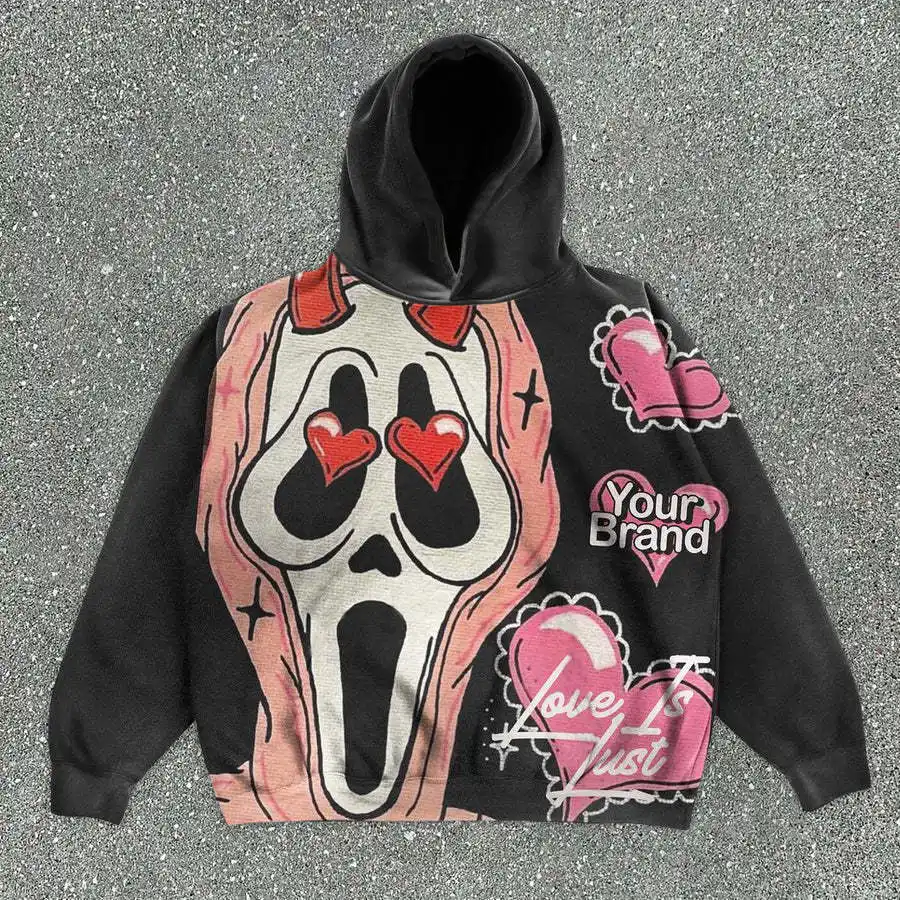 Men's Loose Fit Bulk Quantity Customized Print Skeleton Screen Print Hoodies Unisex Street Style Hoodie for Men's Clothing