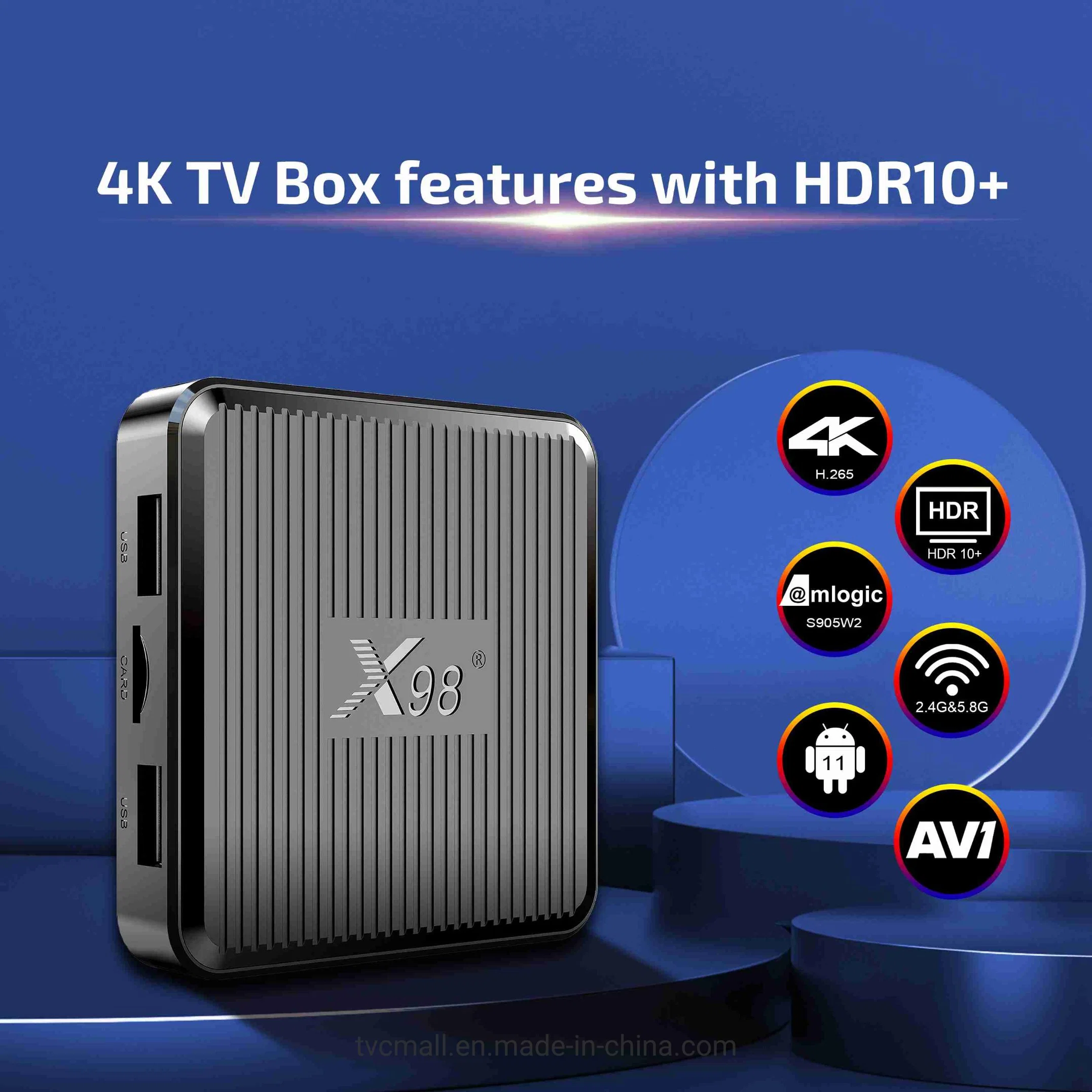 X98q 1g+8g Smart TV Box Android 11 Amlogic S905W2 4K 2.4G 5g Wifi H. 265 lecteur multimédia 4K décodeur vidéo 3D avec prise eu