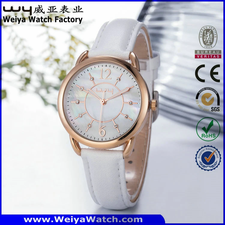 OEM/ODM Leather Strap Quartz Ladies Wrist Watch (Wy-095B)