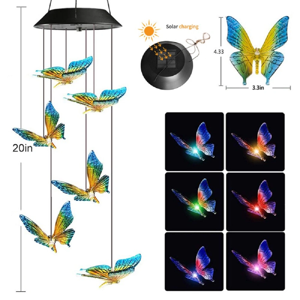 Butterfly Solar Wind Chime Light Color Changing Solar Chimes Outdoor Decoration Lights Wind Chime Solar Lamp Bl18493