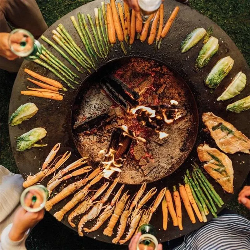 Barbacoa de uso intensivo Functional Madera Corten exterior Acero fogón Plancha