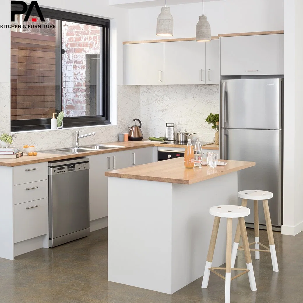 Natural Wood Light Grey Kitchen Cabinets