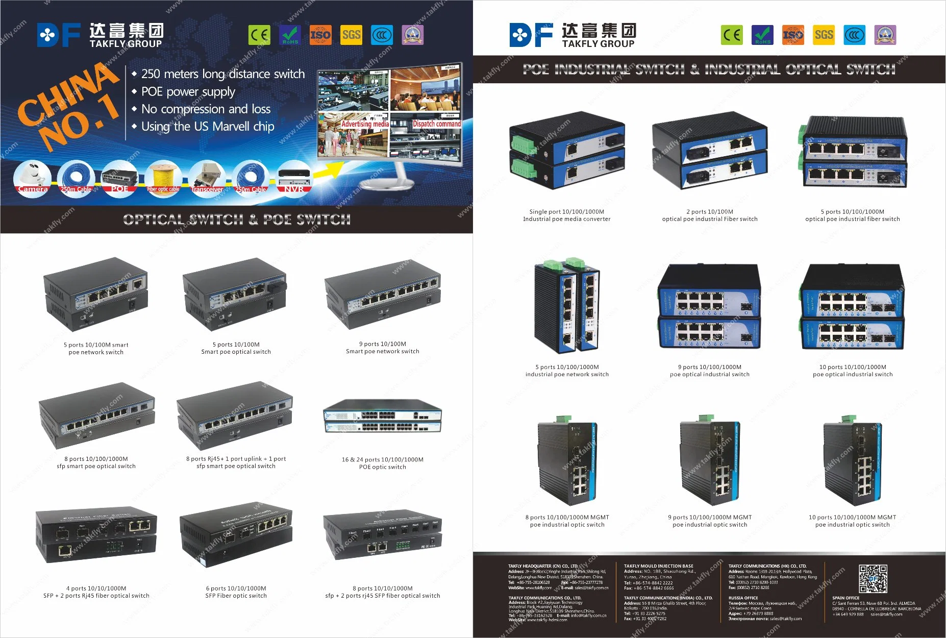 4 RJ45+2 puertos SFP Gagibit conmutador Ethernet de fibra óptica con chip de Marcell