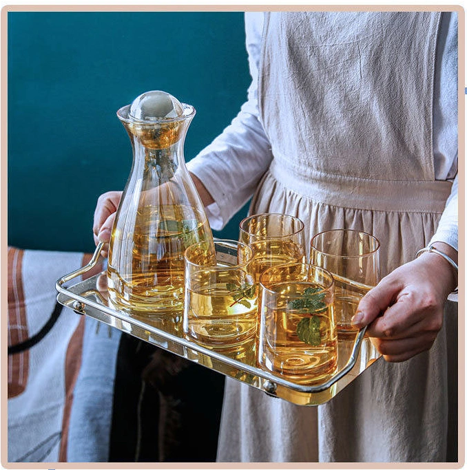 Hand Blown Crystal Drinking Glass Water Pitcher Sets with Ball Glass Lid and Cups Set