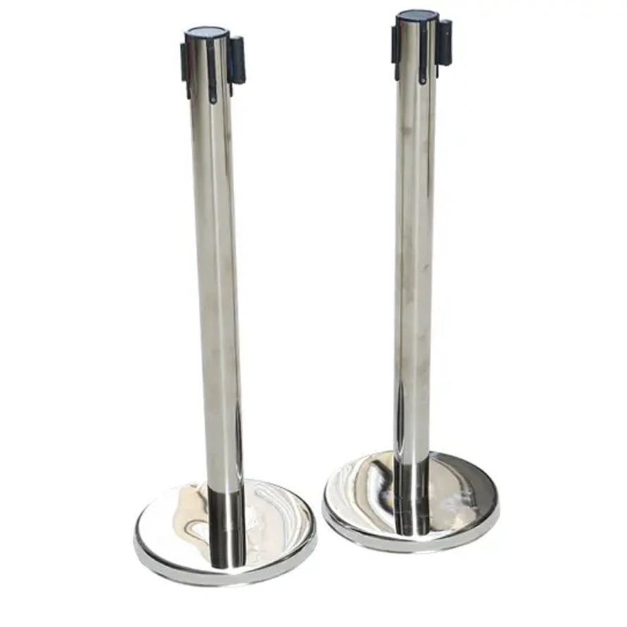 Stainless Steel Mirror Silver Q Stanchion with 2m Retractable Nylon Belt