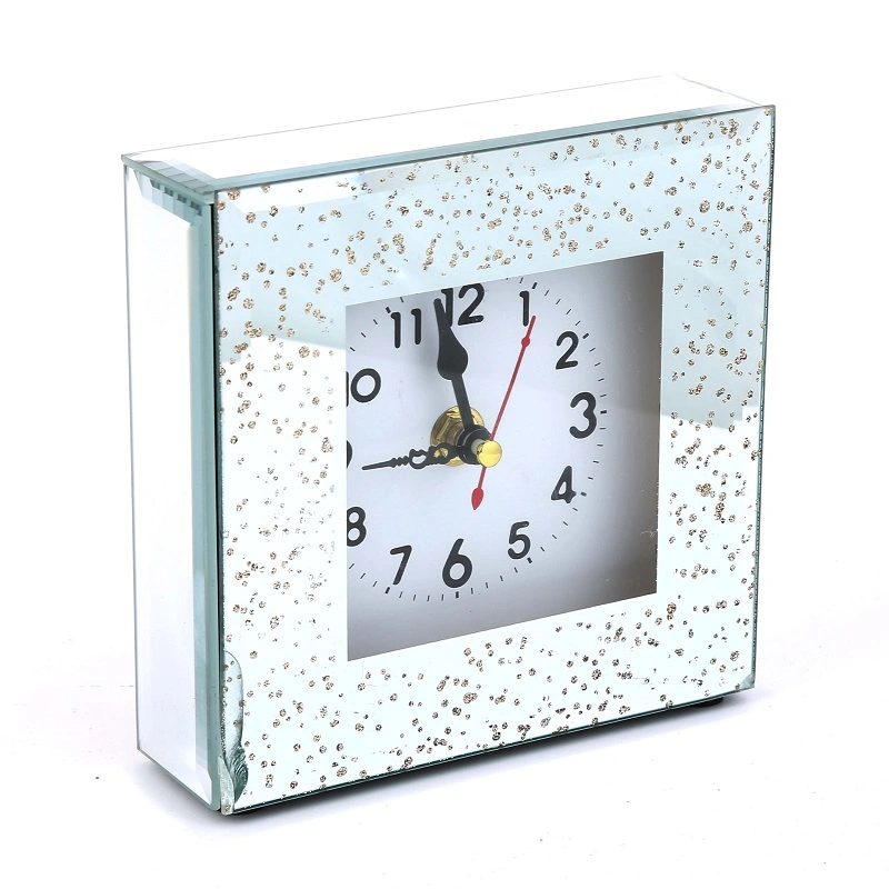 Square Glass Wall Clock Mirrored Clock Silver Classic Promotional Gift