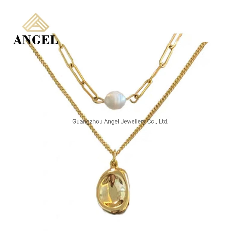 Elegant 18K Gold Plated Natural Pearl 925 Sterling Silver Necklace High Quality