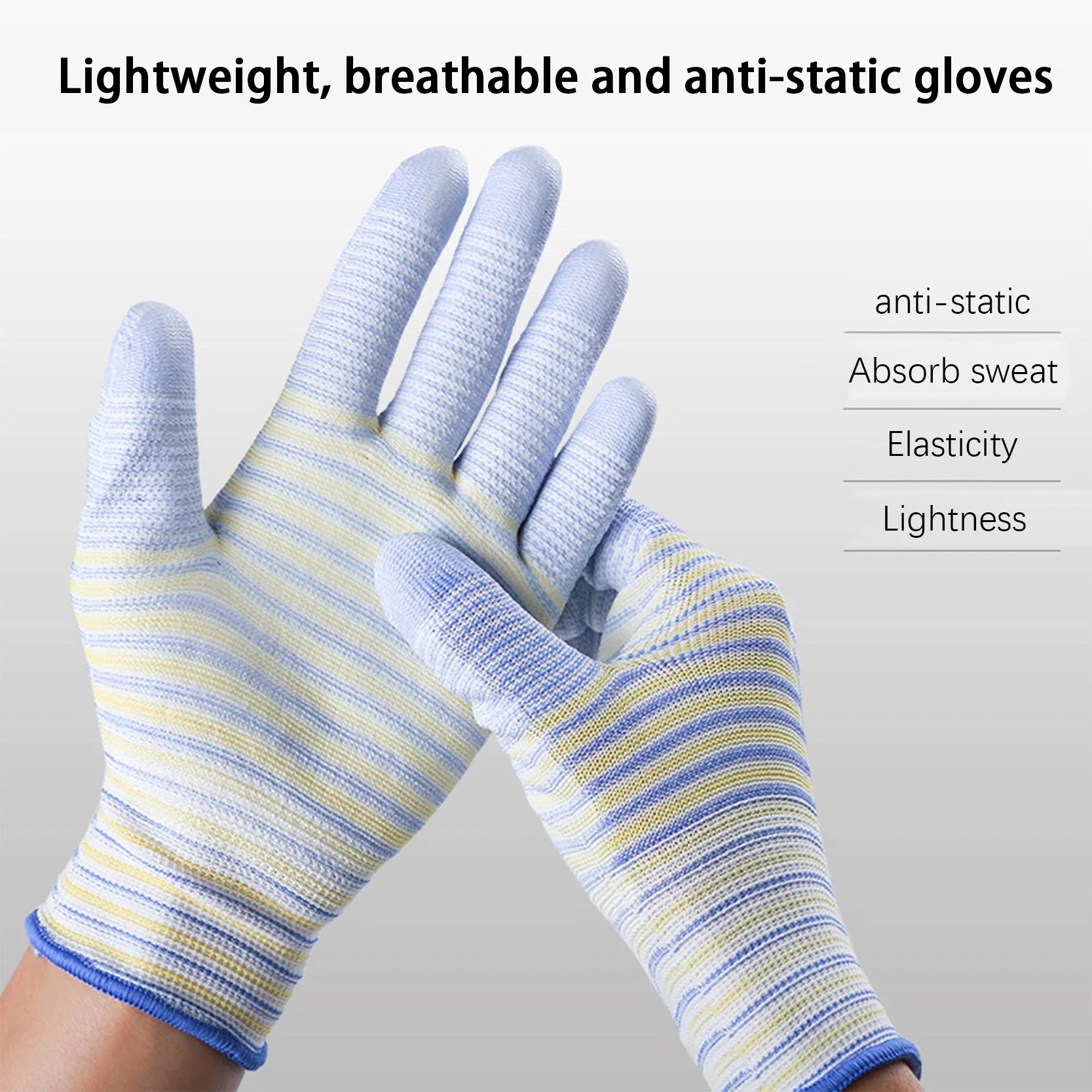 Frauen 13 Gauge Nylon Stripe Handfläche mit Super Grip verstärkt PU-beschichtete langlebige Sicherheits-Arbeits-PU ESD-Handschuhe für den Bau