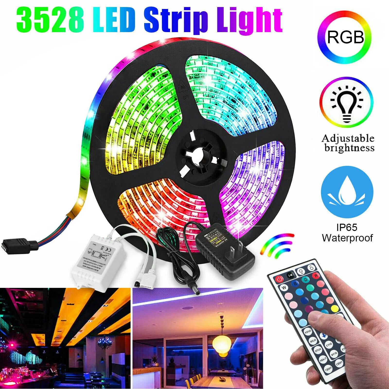 Wholesale/Supplier 5m RGB LED Strip Light 3528 SMD 24/44 Key Remote 12V DC Power Supply Work Decoration Light