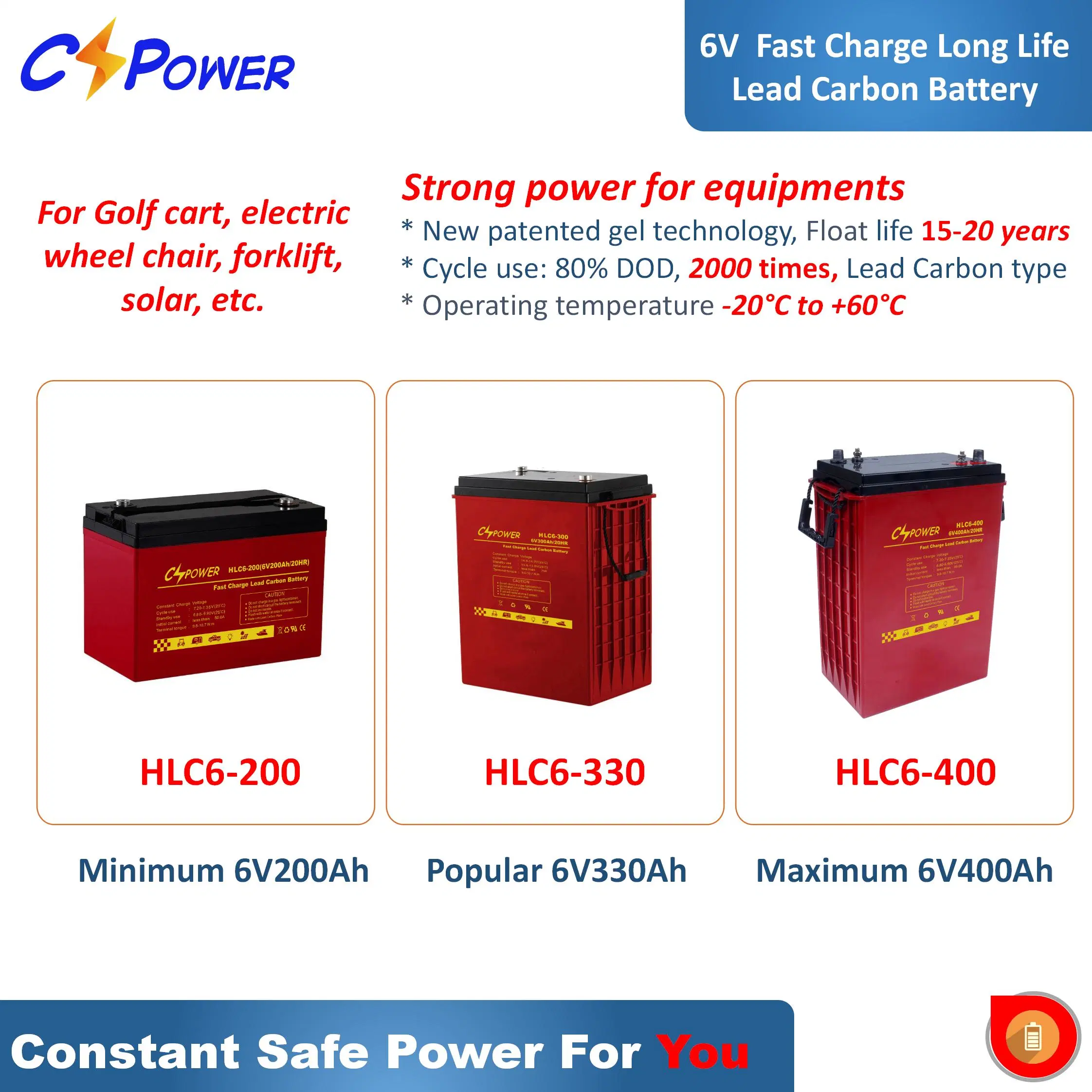 Cspower Battery Hlc 6-400 Fast Charge Long-Life-Lead-Carbon-Battery/UPS-Battery/Inverter-Battery/Maintenance-Free Battery/Energy-Storage-System-Battery