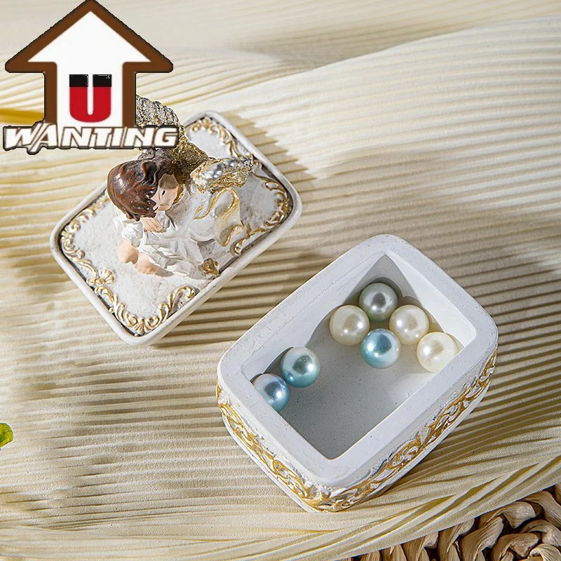 New White Resin Angel Jewelry Box Wedding Creative Decoration Personalized Handcraft Gift