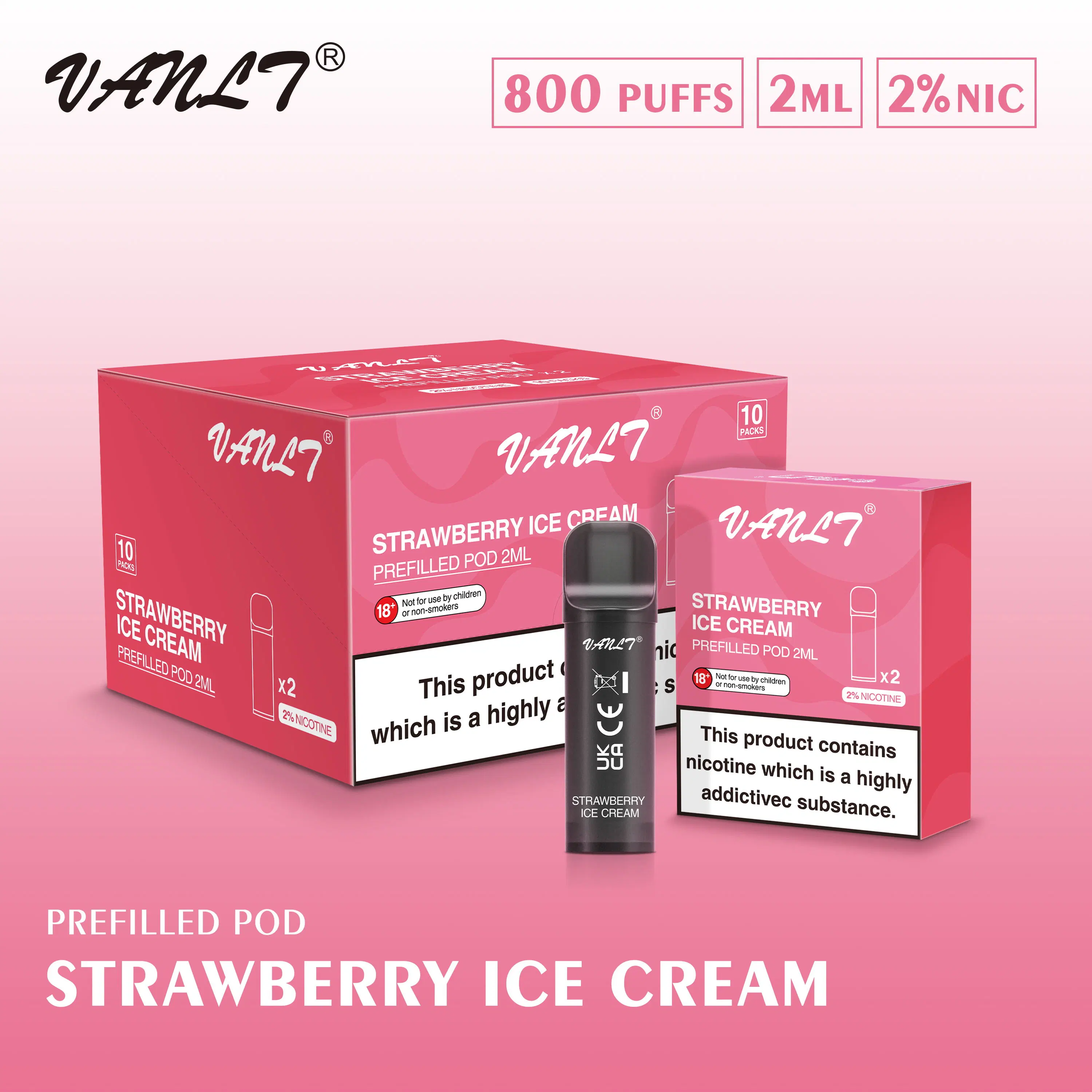 Vanlt Pod desechables precargadas Kits kits de batería recargable de la Vaina del 2% de Vape nicotina 800 inhalaciones de Helado de fresa