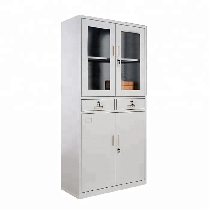 Chinese Modern Movable 3 Drawer Metal File Cabinet with Glass Door