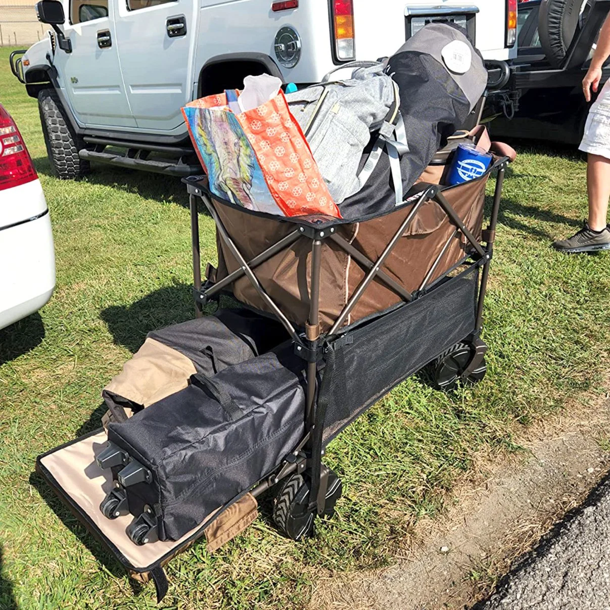 Gt1817 Large Capacity Heavy Duty Double Decker Folding Wagon Cart with Extension Handle, All-Terrain Big Wheels