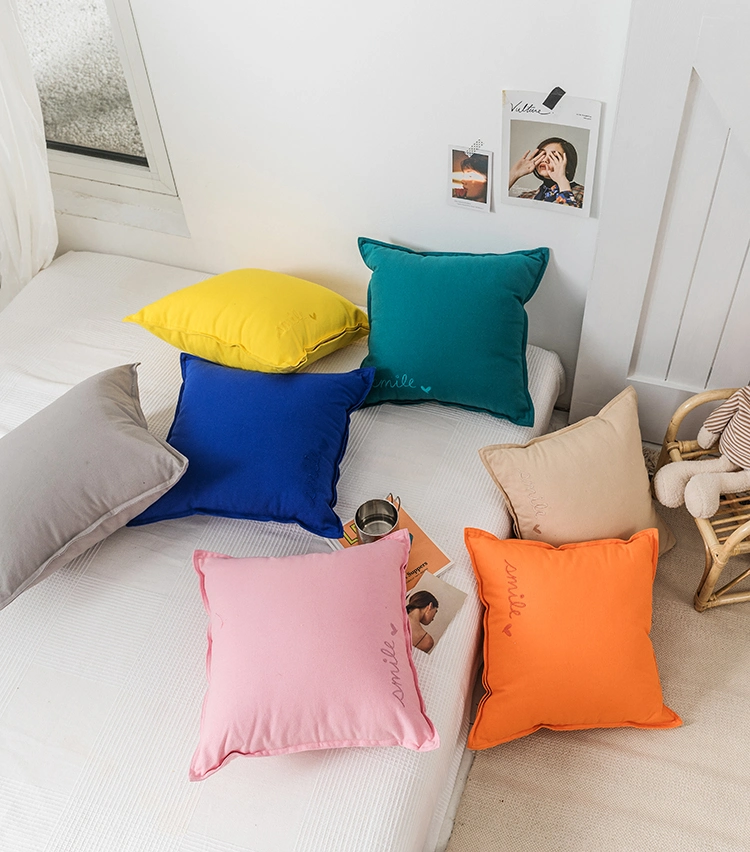 Colorful Canvas Cushion Cover Pink Blue Green Yellow Grey Solid Pillow Case Home Decorative Square Pillow Cover 45X45cm