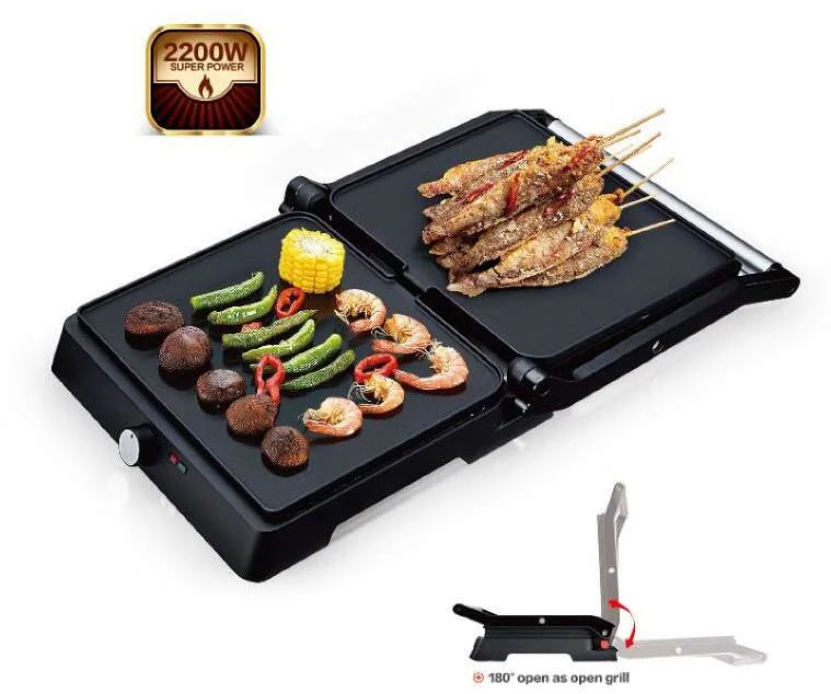 180&deg; Opening and 290*230mm (fixed plate) Electric Contact Grill, BBQ/Sandwich/Panini Maker