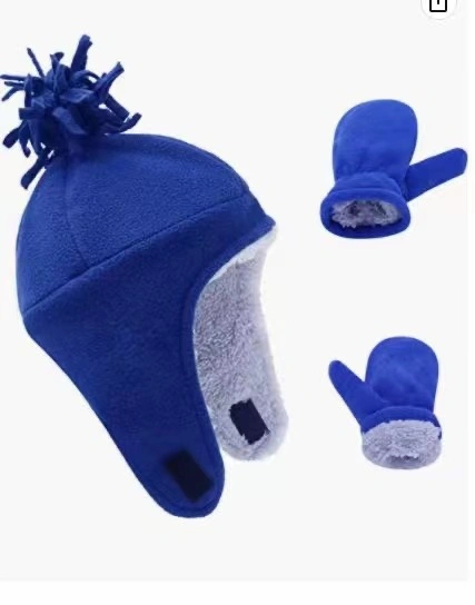 Solar Anti Pilling Fleece Plush Warm Children Winter Hat and Glove Set