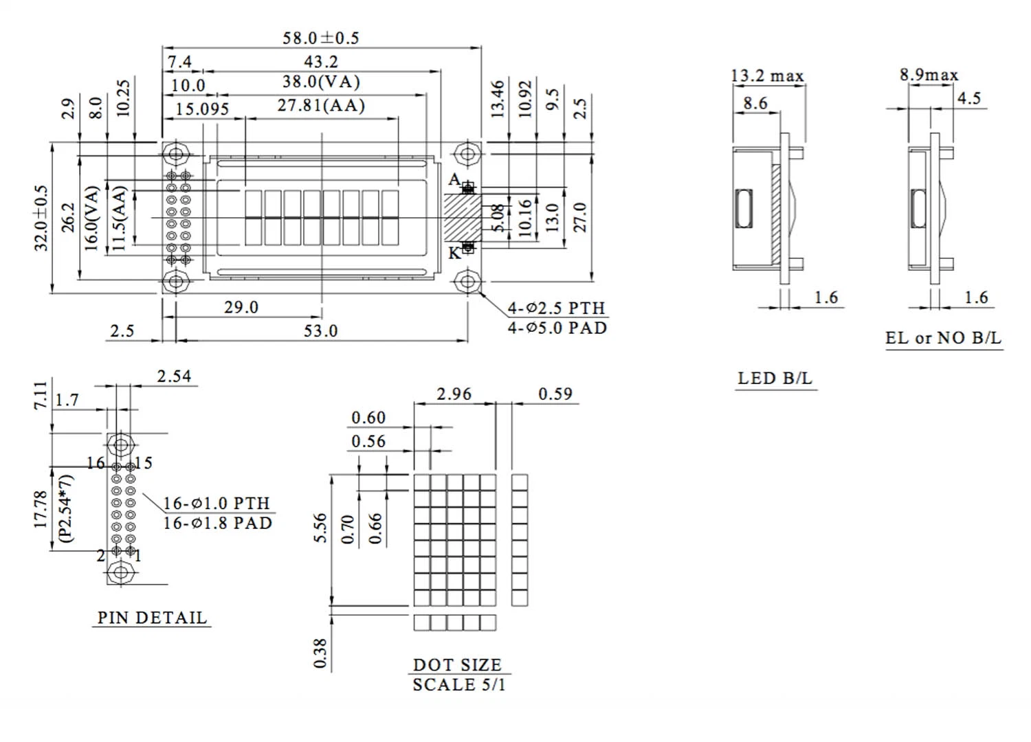 Stn Blue Nagetive Monochrome LCD Panel, 8 * 2 Character Display Module