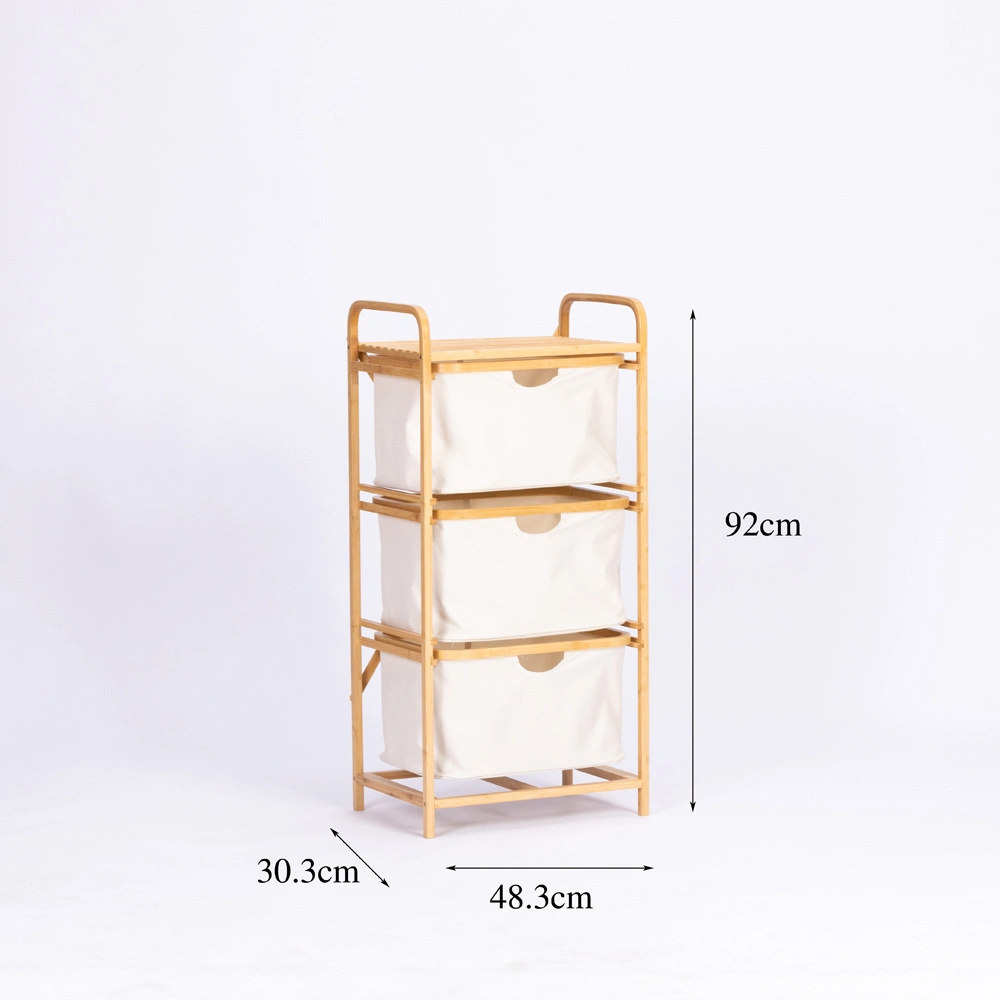 Atacado Eco-friendly Roupa dobrável 3 Tier Bamboo cesta de lavanderia com Saco de arrumação