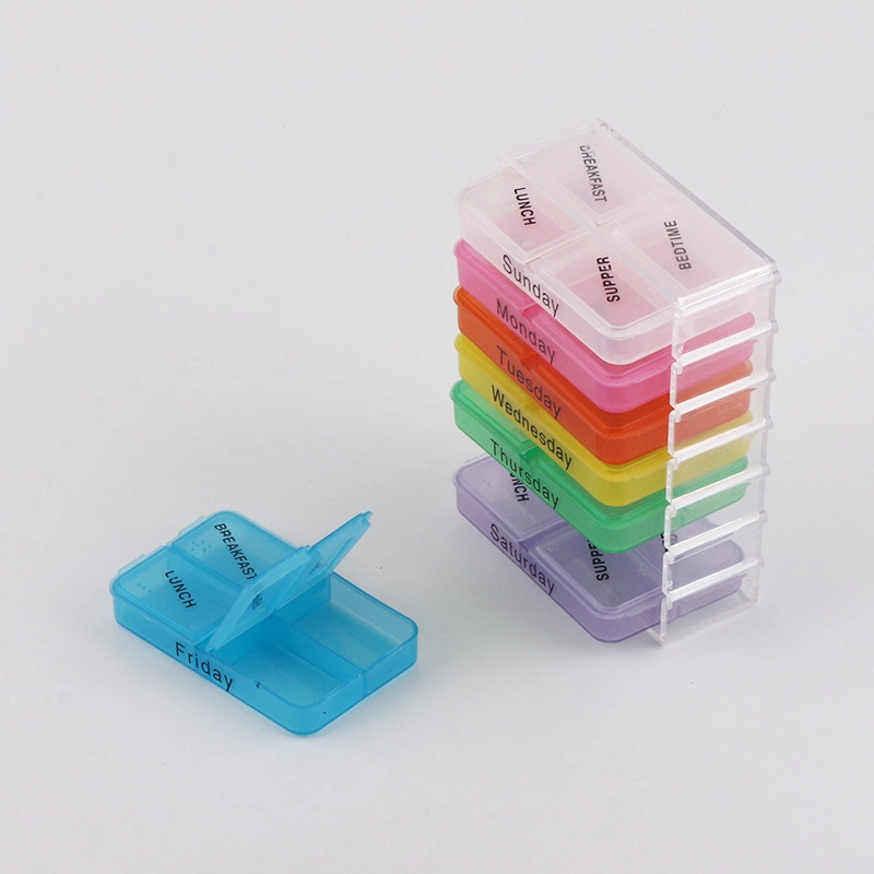 Rainbow Color Weekly 7 jours Pill Organizer Container 7 cas Support à médecine pour interrupteur à clé pour piano boîte à comprimés en plastique