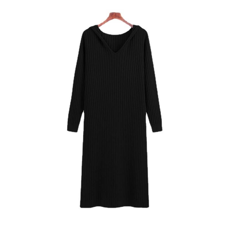 Korean Lazy Wind Hooded Dress Long Hoodie Over The Knee Knitted Long Skirt MID-Length Casual Sweater Bottoming Skirt