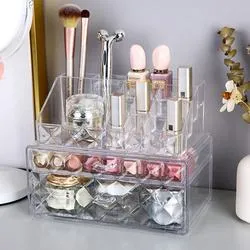 Easily Sort Make-up Jewelry Hair Accessories Looks Elegant on Your Vanity Bathroom Counter or Dresser Transparent Clear Cosmetic Storage Organizer