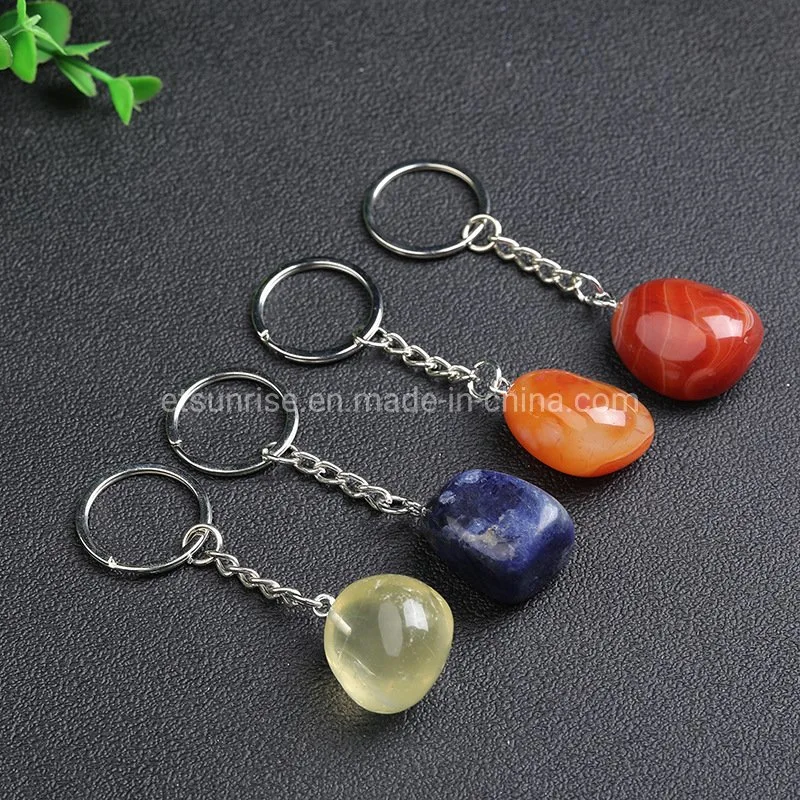 Fashion Natural Stone Beads Gemstone Crystal Keyring Pendant