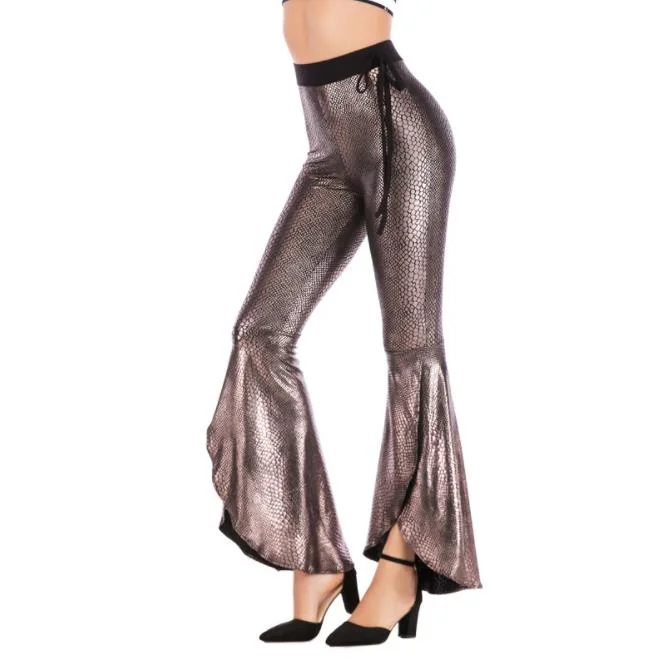 Men's PVC Leather Shiny Metallic Effect Long Pants Bell Bottom Flared Trousers