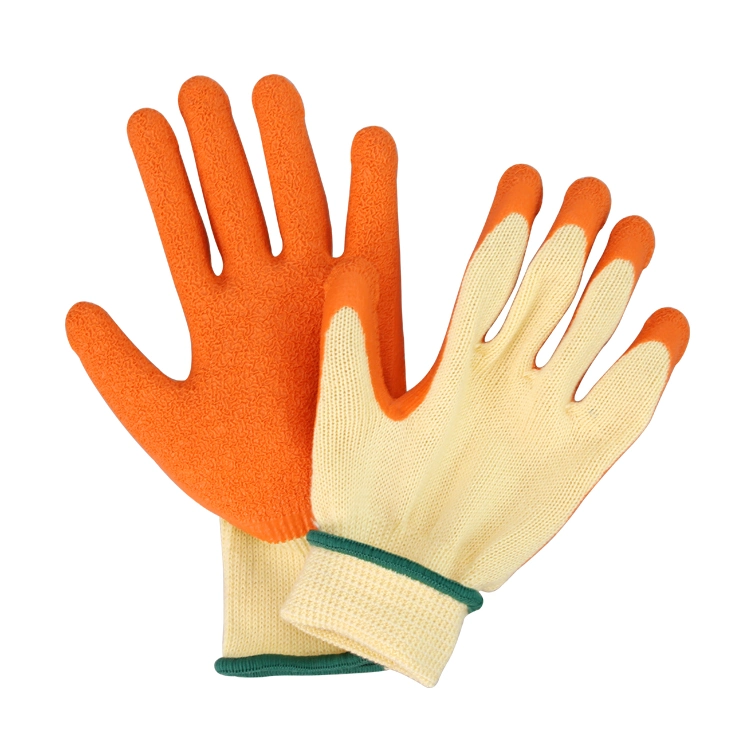 Shandong Working Gloves Manufacturer Cotton Lined Shell Safety Gloves Orange Crinkle Latex Coated Work Gloves