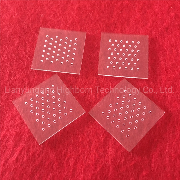 Corrosion Resistance High Transmittance Cutomized Laser Perforated Clear Square Quartz Glass Sheet