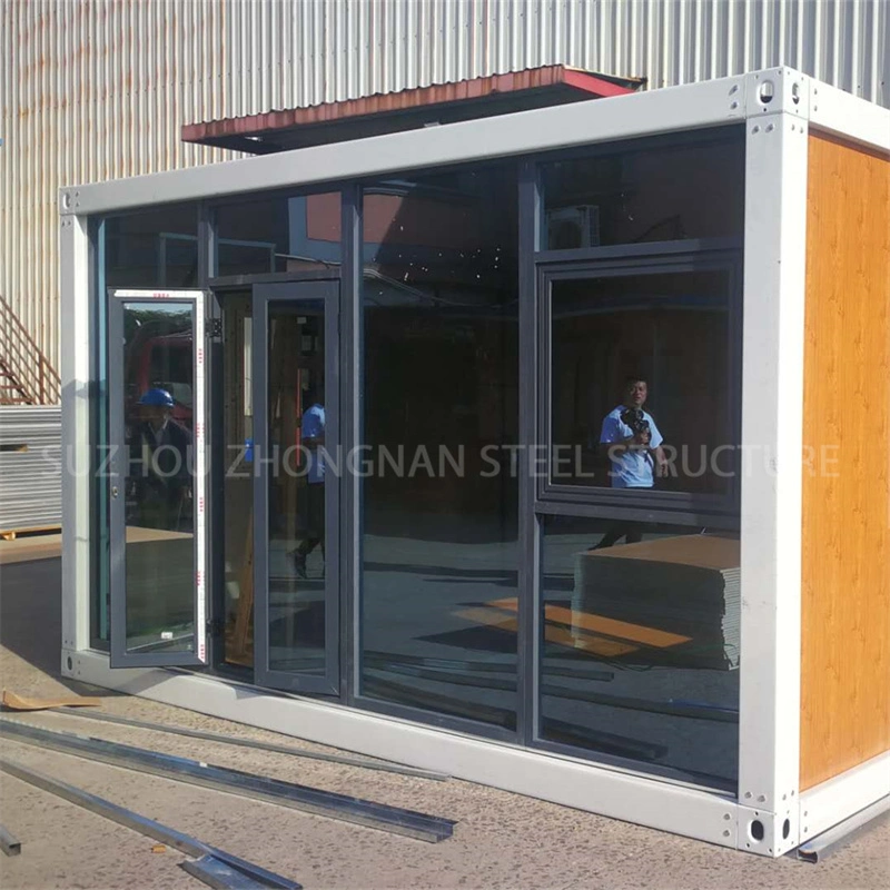 Customized Wood Grain Glass Wall Prefabricated Homes Shipping Container House