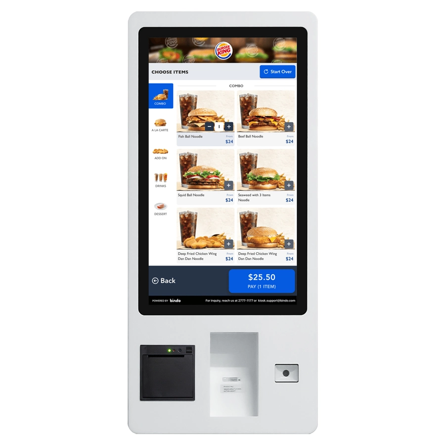 Self Sevice POS Payment Kiosk TFT LCD Touch Screen Andriod Rk3288 Automatic Self-Ordering Machine