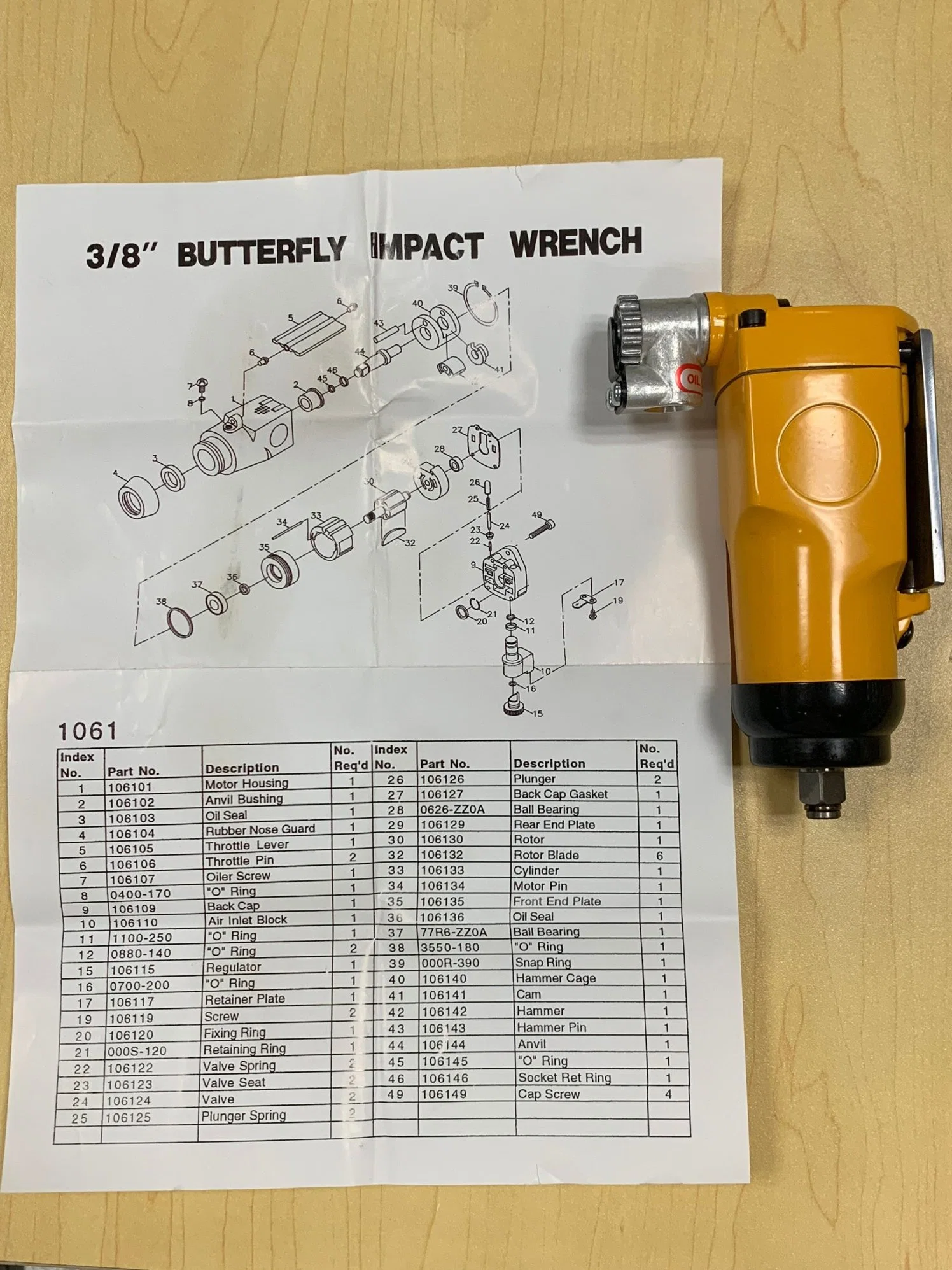 3/8inch Butterfly Impact Wrench Torque Air Wrench