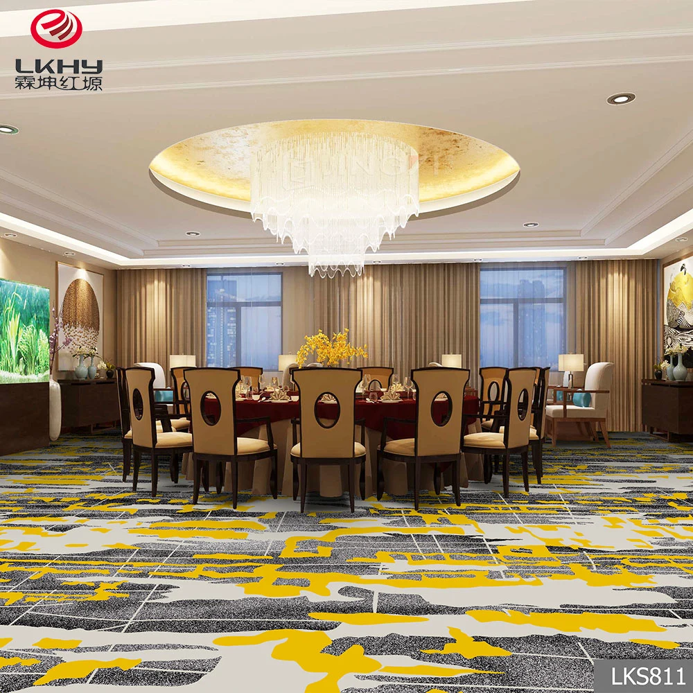 Chin Carpet Factory Nylon Printed Floral Pattern Carpet Roll Fancy Gold & Blue Printed Fireproot Banquet Room Hotel Carpet Hotel Room Carpet Home Carpet