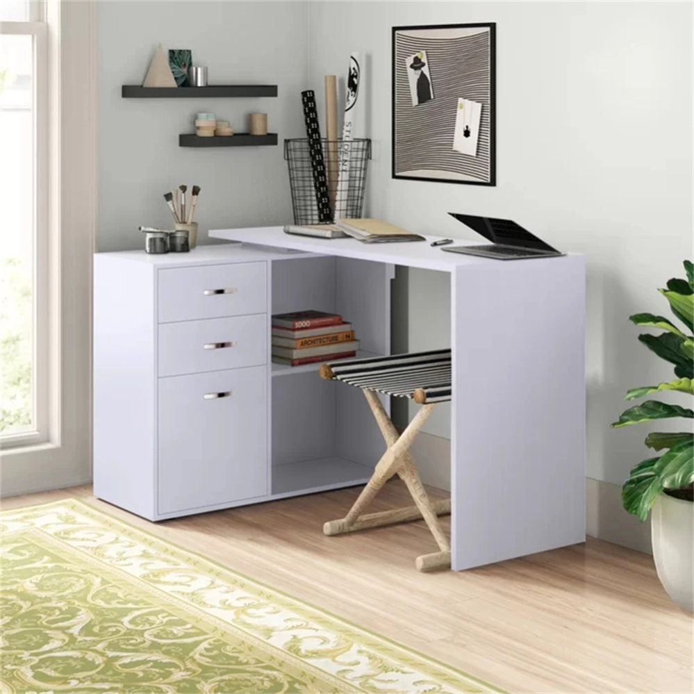 Bureau d'étude en bois moderne avec tiroir pour ordinateur.