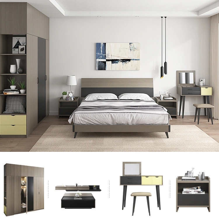 China Großhandel/Lieferant moderne Holz Melamin MDF Bett Nachttisch Lagerung Schlafzimmer Möbel Set