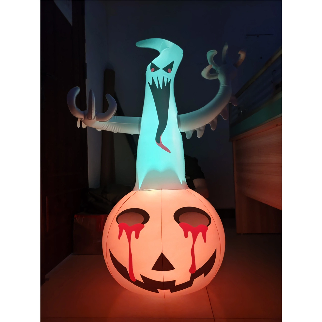 Halloween Festivals Decorations PVC Play Toys Inflatable Pumpkin Monster with Glow Light