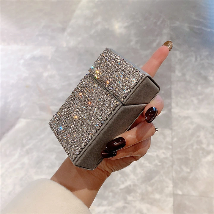 Ea067 Sparkly Bling Long Holder Box Luxury Diamond Wholesale/Supplier Waterproof Tin Cigarette Case with Lighter