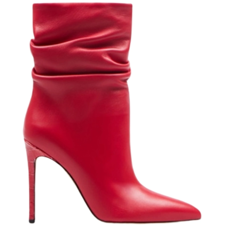 New Arrival Pointy Toe Super High-Heeled Boots Pleated Stiletto MIDI Boots for Women